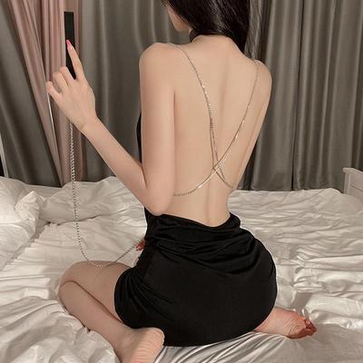 Sexy pyžamo Dámské Ležérní Pohodlné Sling Pyžamové Šaty Bez zad Deep V Chain Home Suit