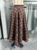Women's Coffee Plaid A-line High-Waisted Retro Wrap Skirt