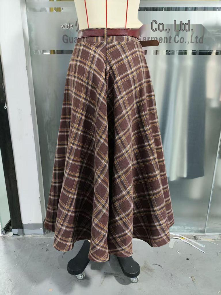 Women's Coffee Plaid A-line High-Waisted Retro Wrap Skirt
