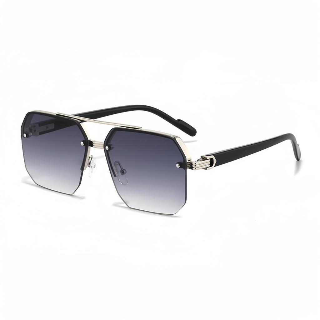 2025 Trendy Double Beam Square Pilot Sunglasses - Unisex European & American Half Frame Style