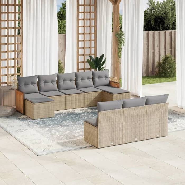 VidaXL Garden Lounge Set with Cushions 10 Pcs, Patio Sofas, Patio Furniture Set, Outdoor Furniture, Beige 3228068