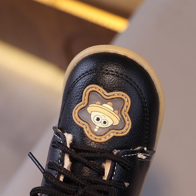 Winter Baby Shoes, Fleece-Lined Thickened for Boys and Girls, Lace-Up Soft-Soled 0-1-2 Years Old Warm Cotton Shoes.