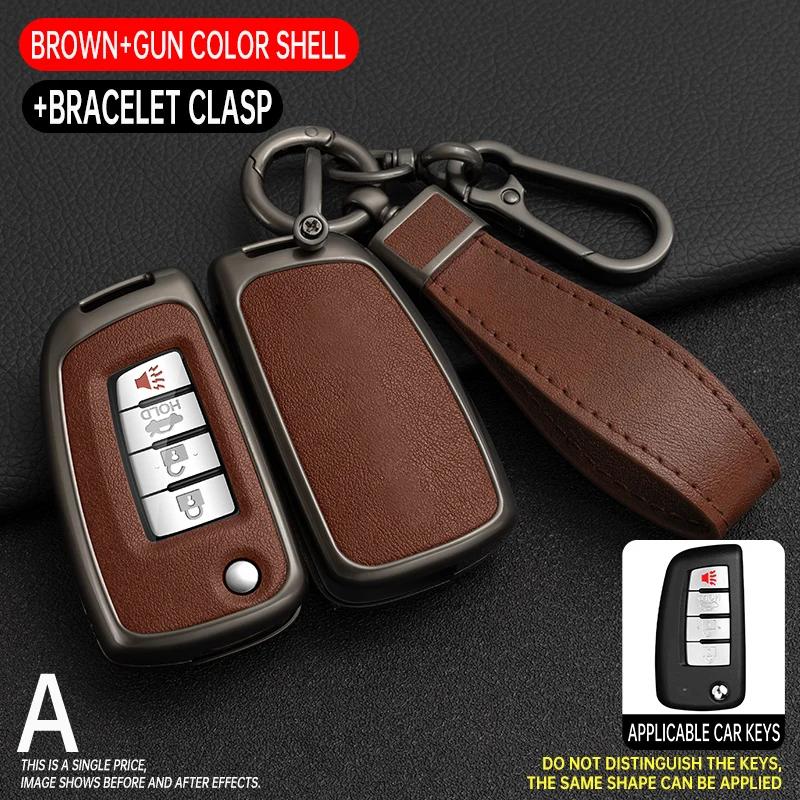 Zinc Alloy + Leather Car Key Case Cover Shell For Nissan Nv200 Sentra Versa X-Trail Qashqai J11 Juke Murano Micra Tiida Maxima