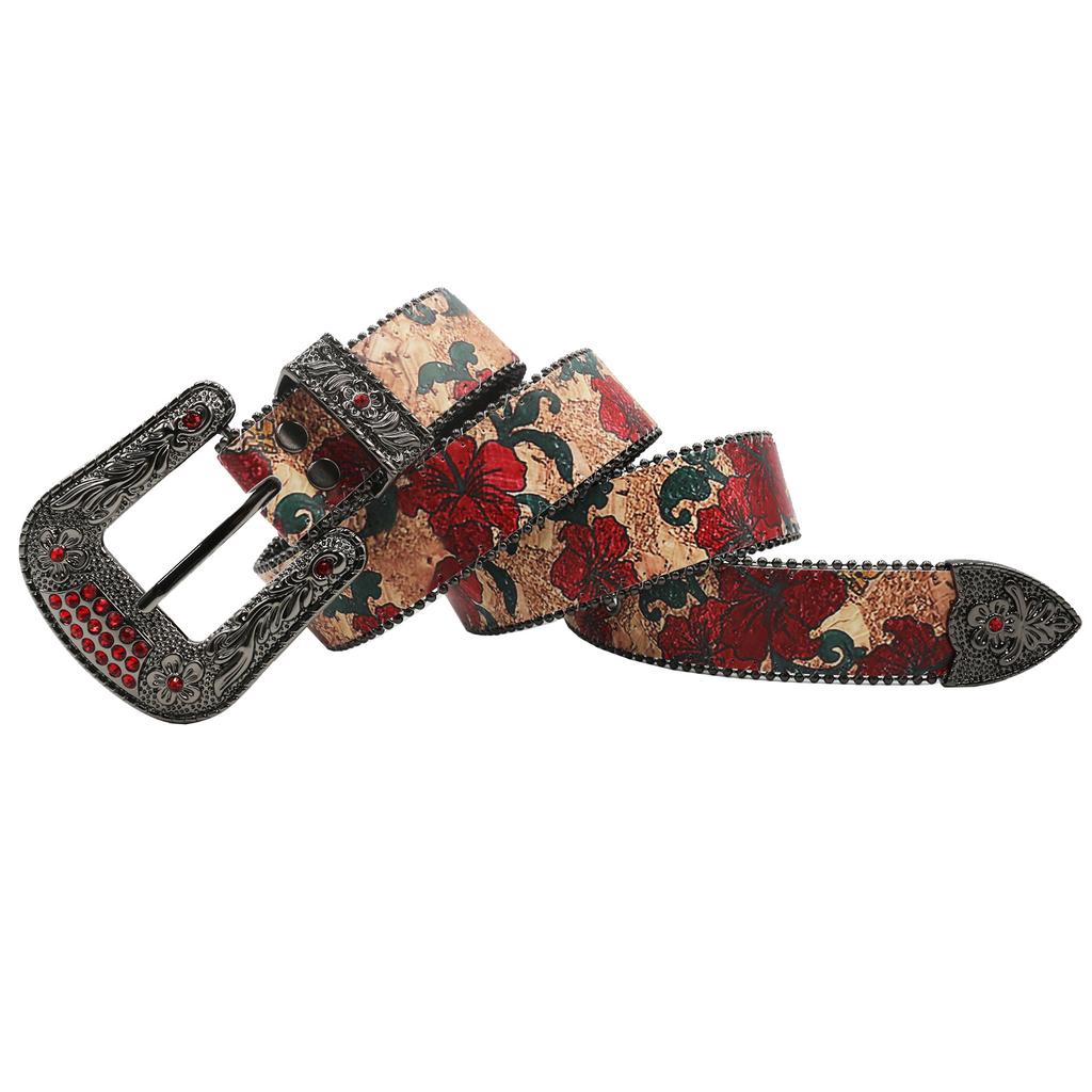Original Design Rhinestone Printed Belt, Popular Y2Kpu Leather Belt In Europe And America