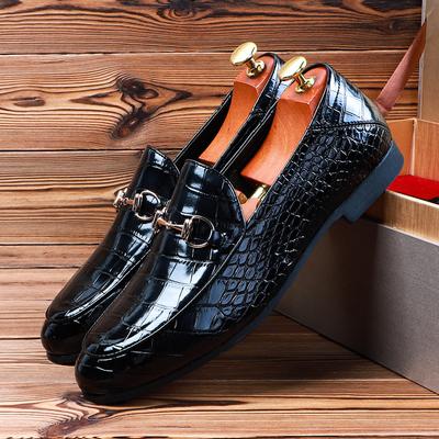 One-pedal Men's Shoes Horse Buckle British Style Fashion Breathable Stone Pattern Business Casual Small Leather Shoes Loafers Trendy Men