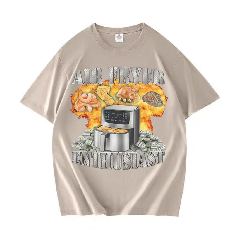 Air Fryer Enthusiast Funny Cooking Meme Harajuku Print TShirt Unisex Women Vintage Short Sleeve Tshirts Cotton Casual Y2K T Shirt