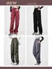 Damen Hochwertige Lässige Cargohose: Herbst/Winter-Stil, mit Plüschfutter, lockere Passform, gerades Bein, mehrere Taschen, Kordelzug, Polyester.