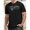 European Sizes Men'S Music Is Life Graphic Tee, Casual Crew Neck Polyester T-Shirt, Knit Fabric, Slight Stretch