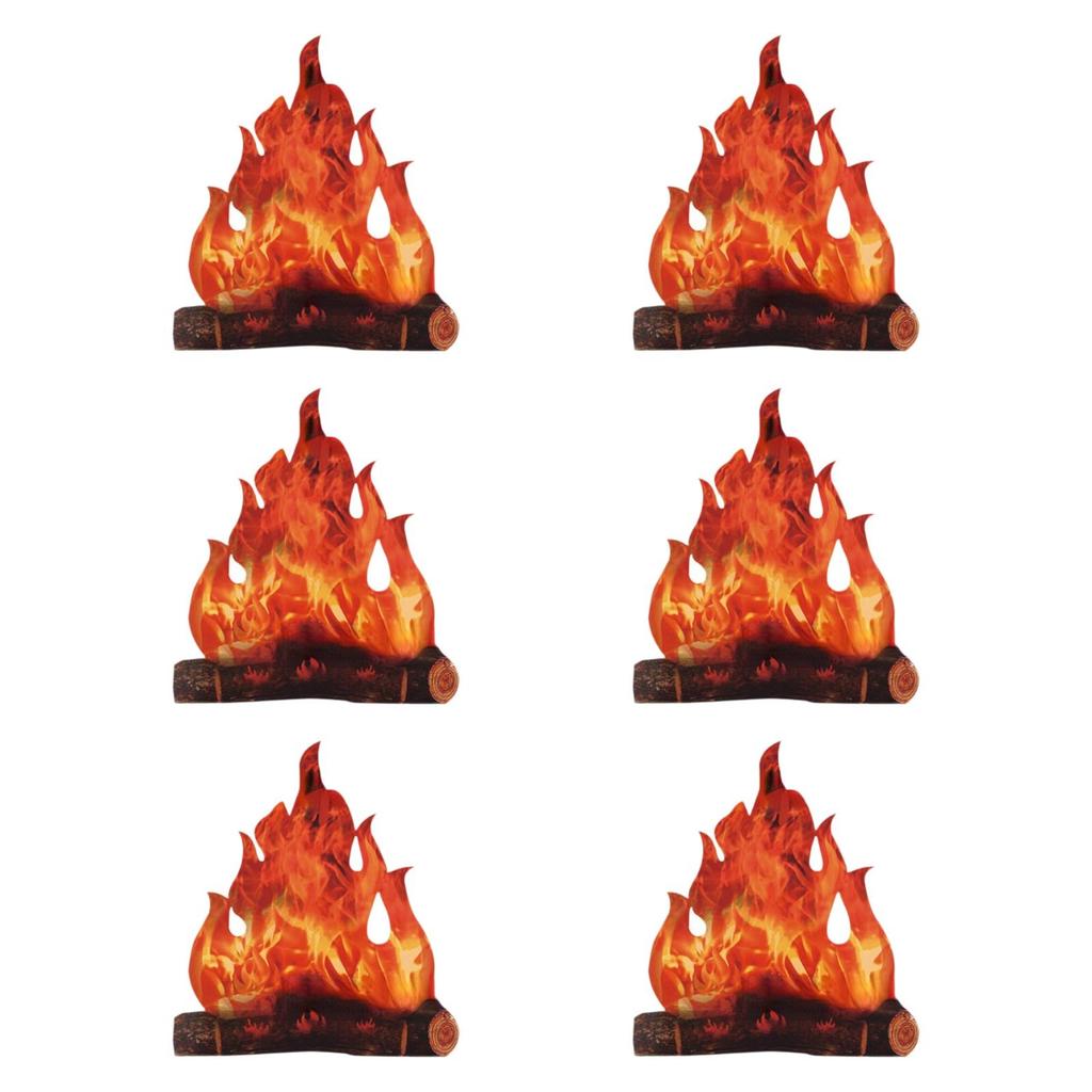 6Pcs 3D Decorative Cardboard Campfires Artificial Flame Campfires Halloween Centerpiece Fake Flames for Lawn Festival Winter