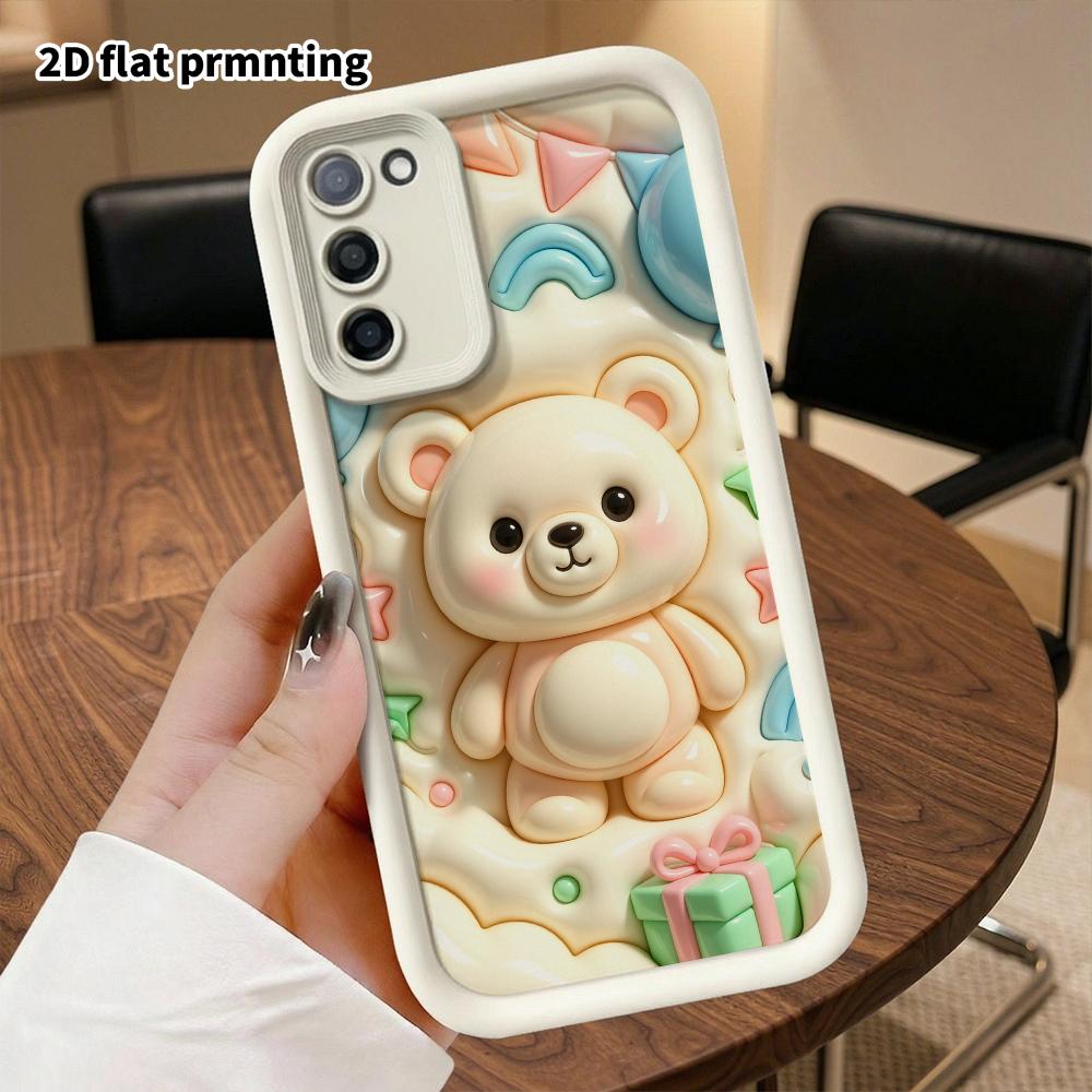 Phone case: 2D flat, suitable for Samsung Galaxy A34 A35 M05 M06 S20 S22 S21 FE Plus 5G protective case, light beige little bear, perfect Christmas an