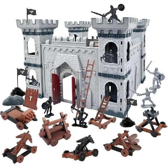Mostop Medieval Castle Knight Toy Solider Army Figures Toy, DIY Assembled Castle Model Knight Game Soldier Building Kit with Castle,Cavalry and Arrow 76 piece