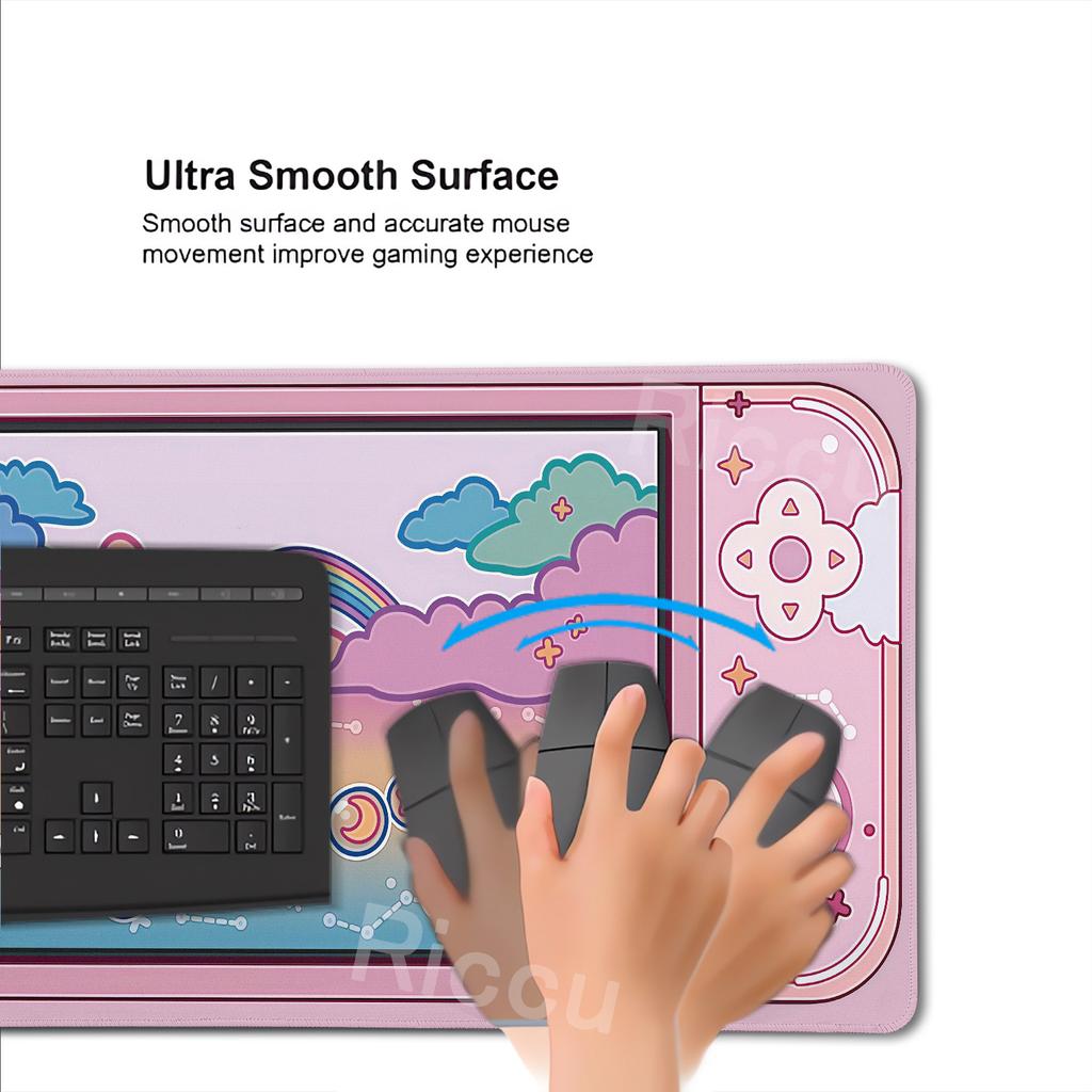 Moon and Stars Pink Large Desk Mat XXL Kawaii Aesthetic Game Controller Style Mouse Pad Sky PC Accessories Office Extended Mats