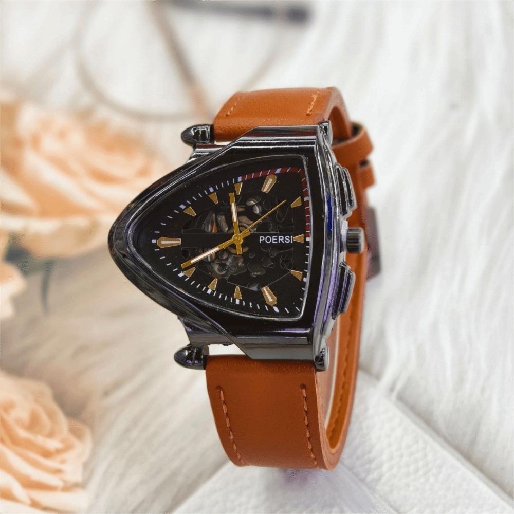 Casual Mechanical Watch Simple Quartz Wrist Watch New Triangular Hollow Watch Men