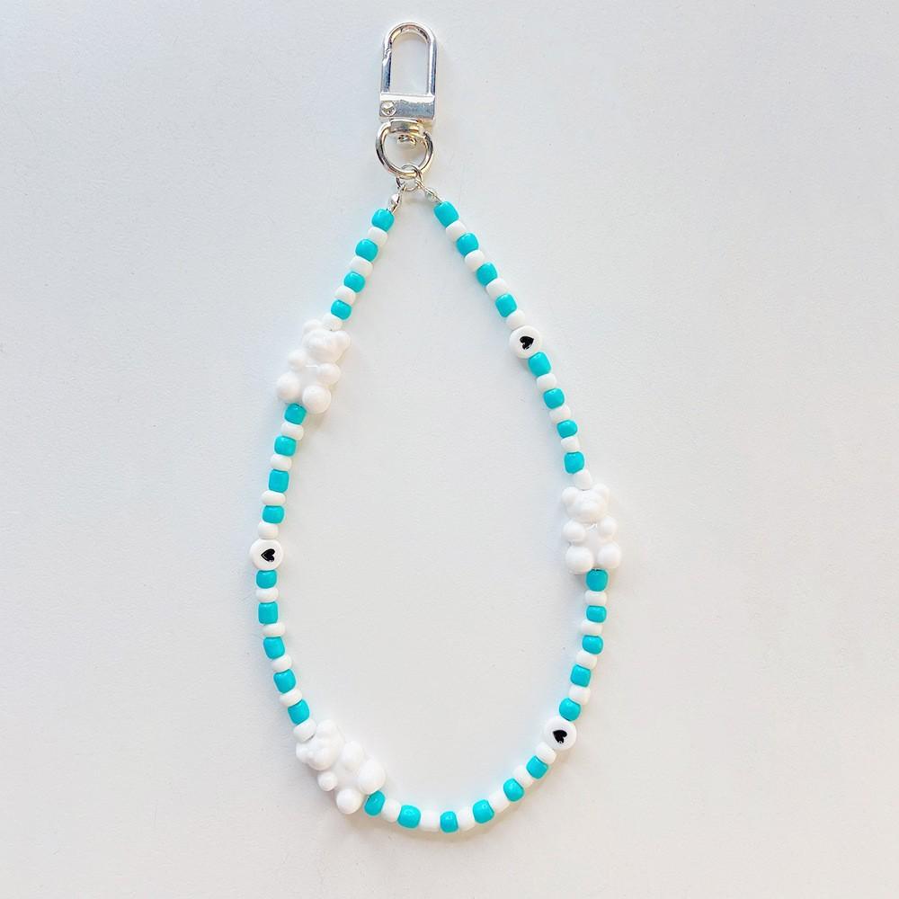 

INS wind color rice beads acrylic bear anti-lost hand carry fashion chain short mobile phone chain светло-синий