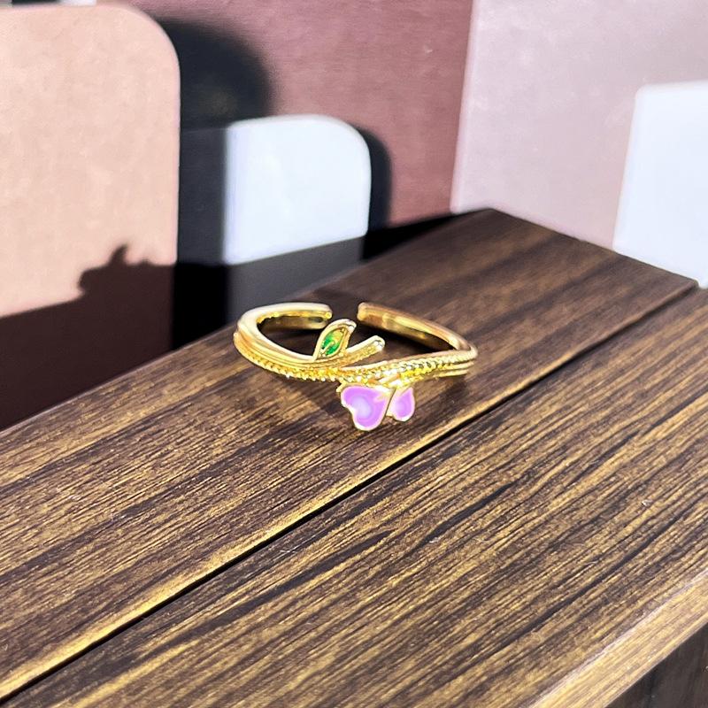 2026 Sweet and Cool Colorful Drip Glaze Temperament Court Style Retro Ring Female Flower Niche Ring