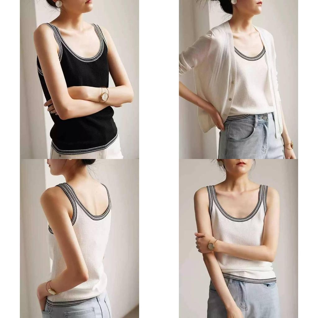Zomer mouwloos T-shirt voor dames met kleurblokontwerp en polyester stof voor casual gebruik