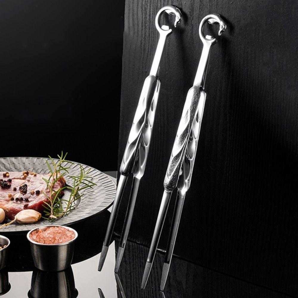 Cooking Tweezer Crane Shape Kitchen Food Tongs 304 Stainless Steel Anti-slip Tipped Barbecue Clip Extended Meat Clamp Restaurant