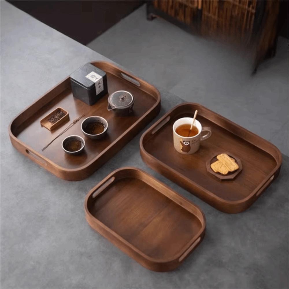 Polished Tea Serving Plate Hollowed-out Handle Afternoon Tea Tray Walnut Tea Tray  Coffee Shop