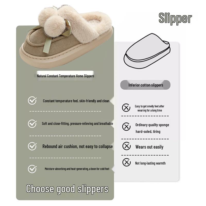 Women's Furry Plush Closed-Toe Slippers - Warm, Thick-Soled, Ideal for Autumn and Winter