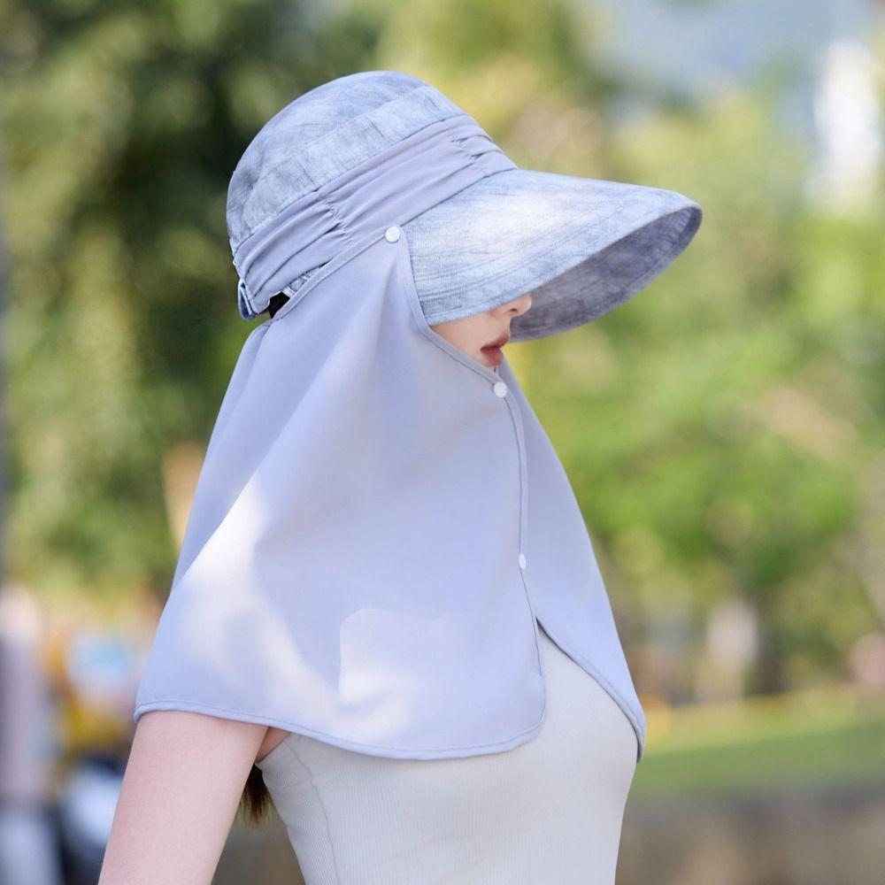 Wide-Brimmed Sunshade Sun Hat Sunscreen Mask Hat Windproof Rope Shawl Fisherman Hat Cycling
