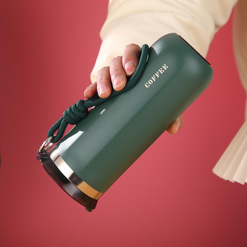 304 Stainless Steel Double-Layer Vacuum Thermos with Lanyard – Portable Outdoor Sports Coffee and Water Bottle