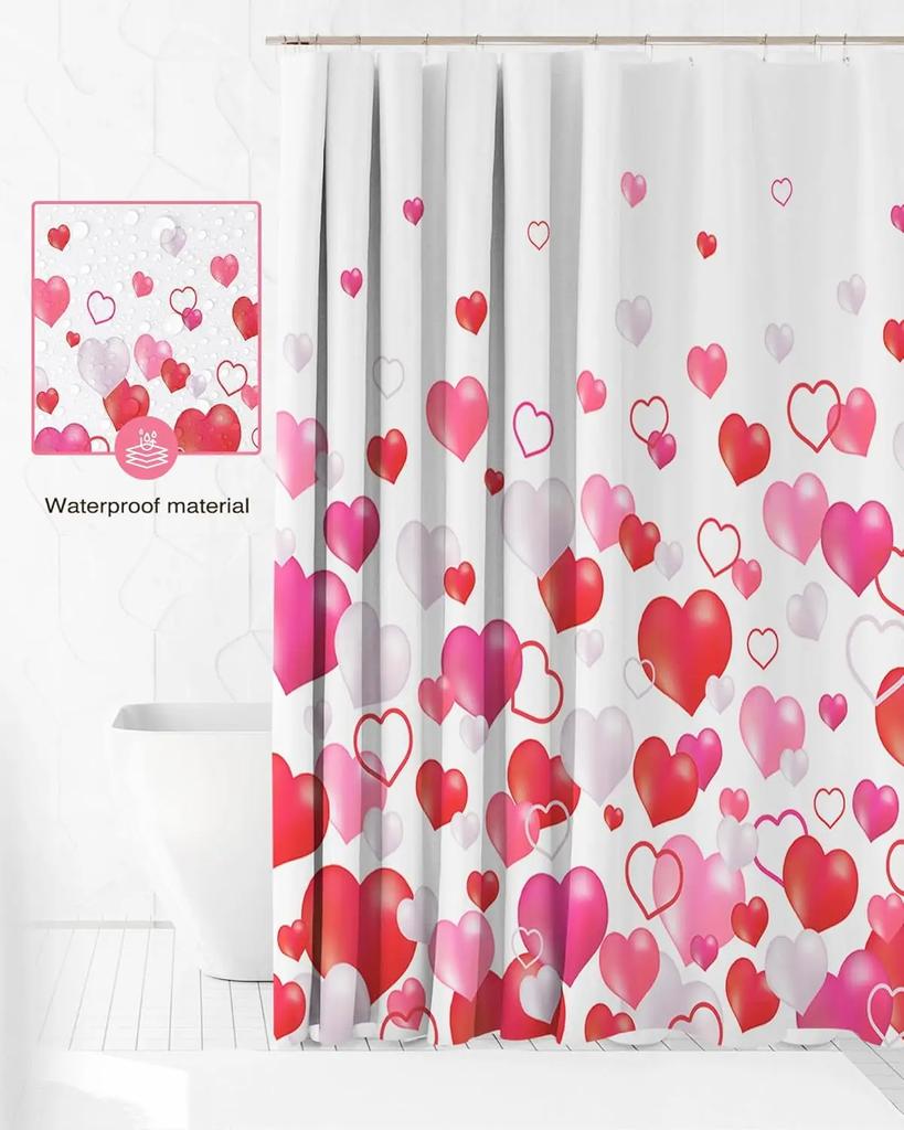 Valentine's Day Shower Curtain Pink Red Love Bathroom Romantic Polyester Waterproof Shower Curtain 180x180cm