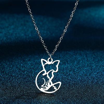 Kinitial Stainless Steel Women's Animal Fox Charm Pendant Necklace Hollow Animal Jewelry