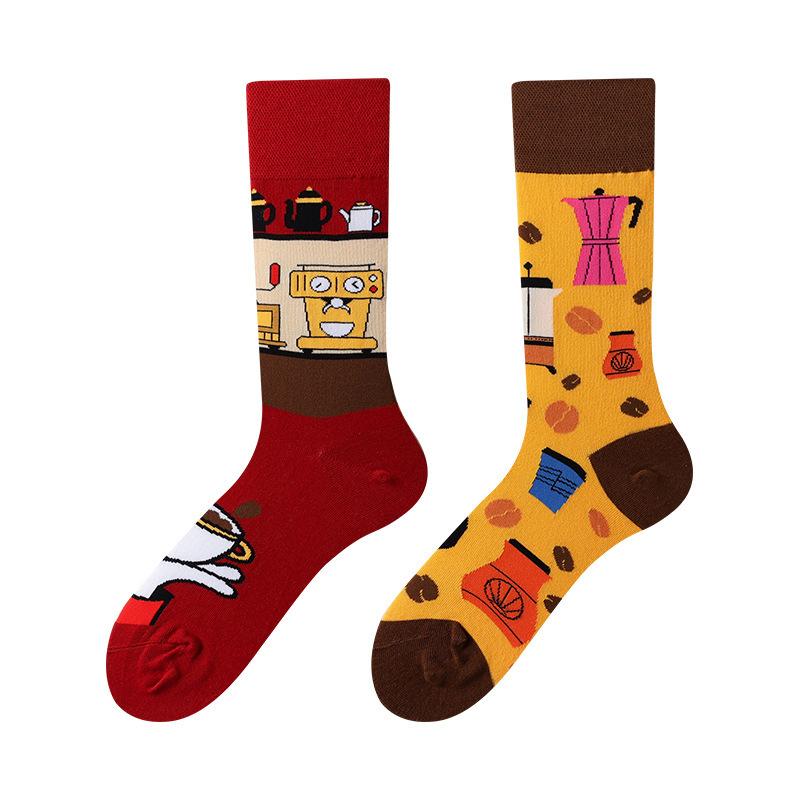 Unisex Asymmetric Design Cotton Crew Socks A B Pair Cartoon Streetwear Socks