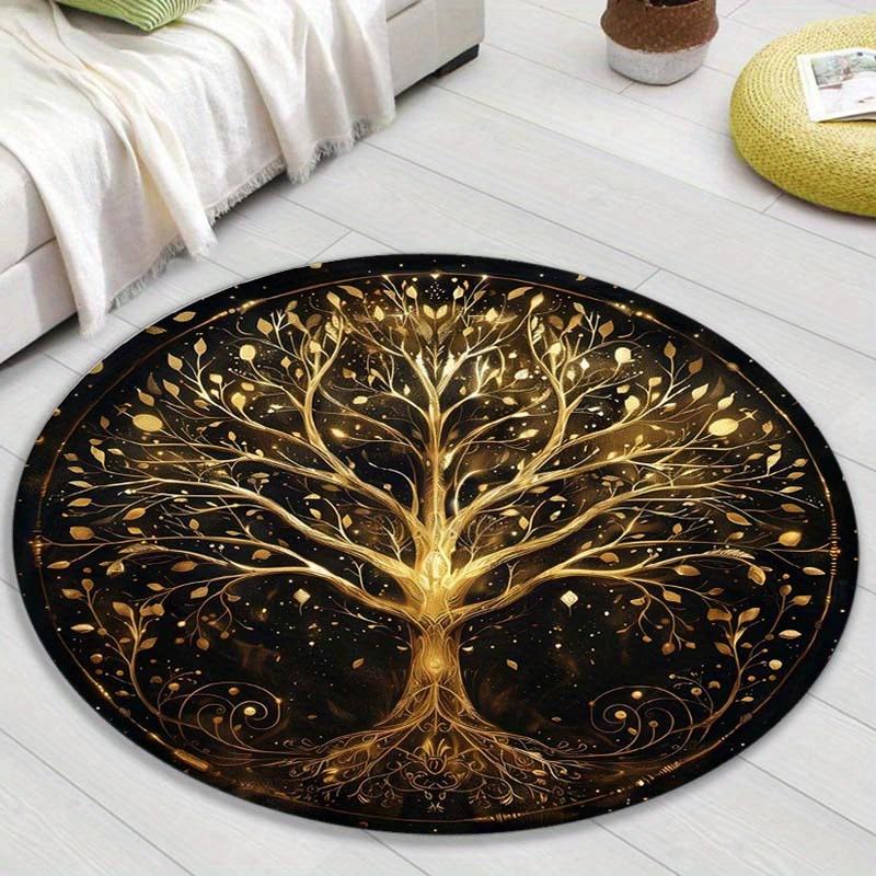 

Golden Tree of Life Round Rug Flannel Printed Carpet Spiritual Theme Home Decor Cozy Soft Floor Mat Living Room Indoor Use 60CM(23.6inch)