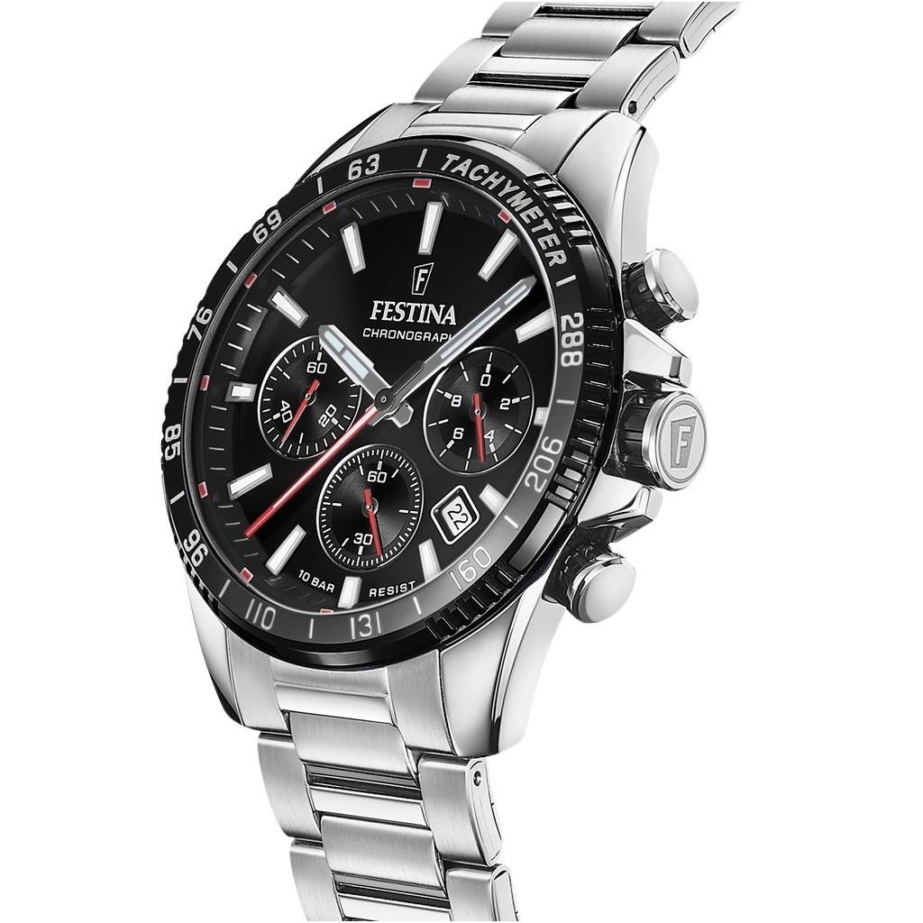 FESTINA Orologio da uomo Timeless Chronograph in acciaio inossidabile con quadrante nero al quarzo F20560-6 100M