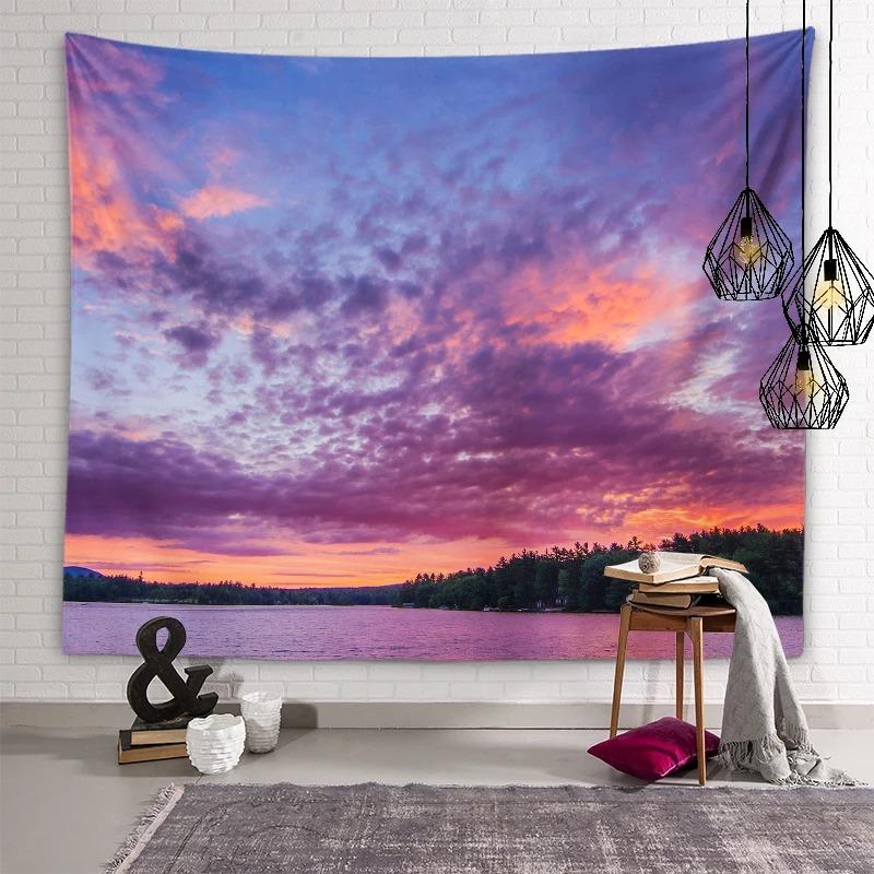 VIKAMA Sunset Landscape Tapestry, American Country Healing Style Bedroom Background Fabric, Wall Decoration Hanging Fabric
