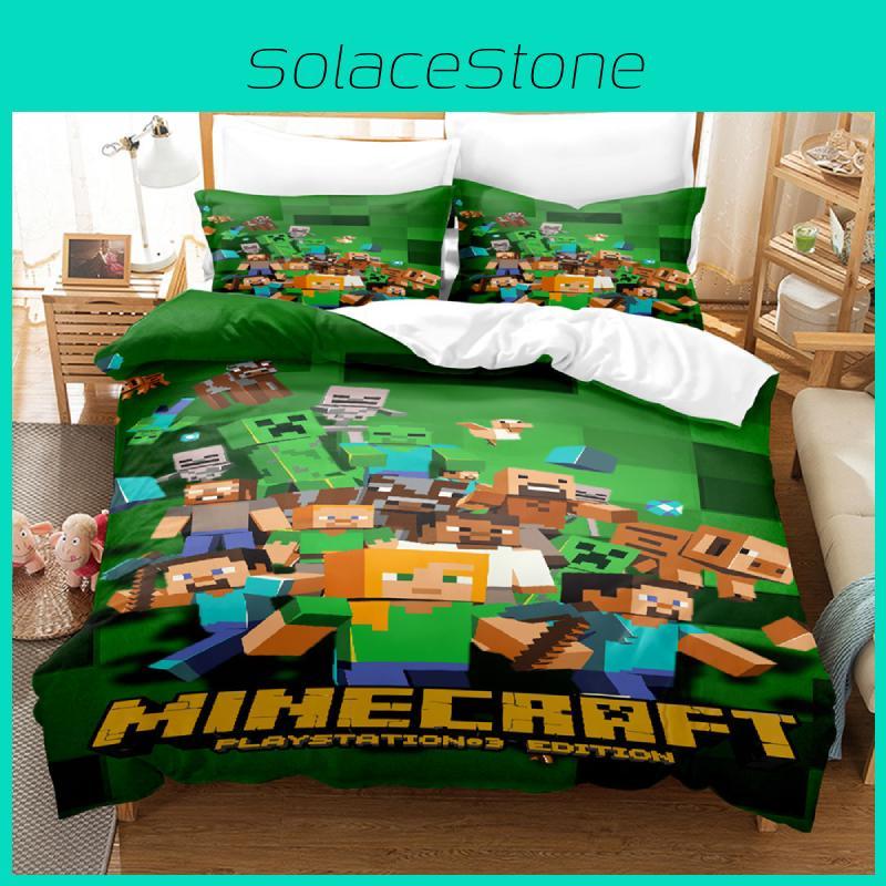 Duvet Minecraft 3d Cover Bedding Set Pillowcase Cartoon Print Double Single