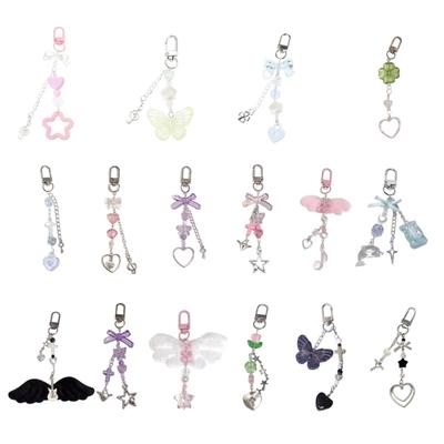 Heart Star Beaded Charm Keychains Sweet Cute Pendant Hanging Ornament Keyring Backpack Decoration for Women Girls