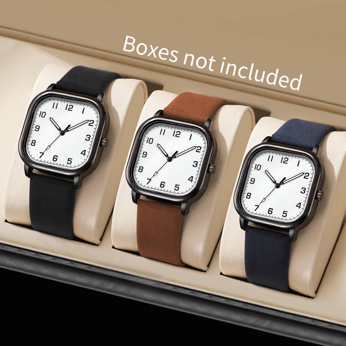 

Набор из 3 модных мужских деловых часов, кварцевые часы с квадратным арабским циферблатом, повседневные наручные часы с кожаным ремешком для мужчин, часы