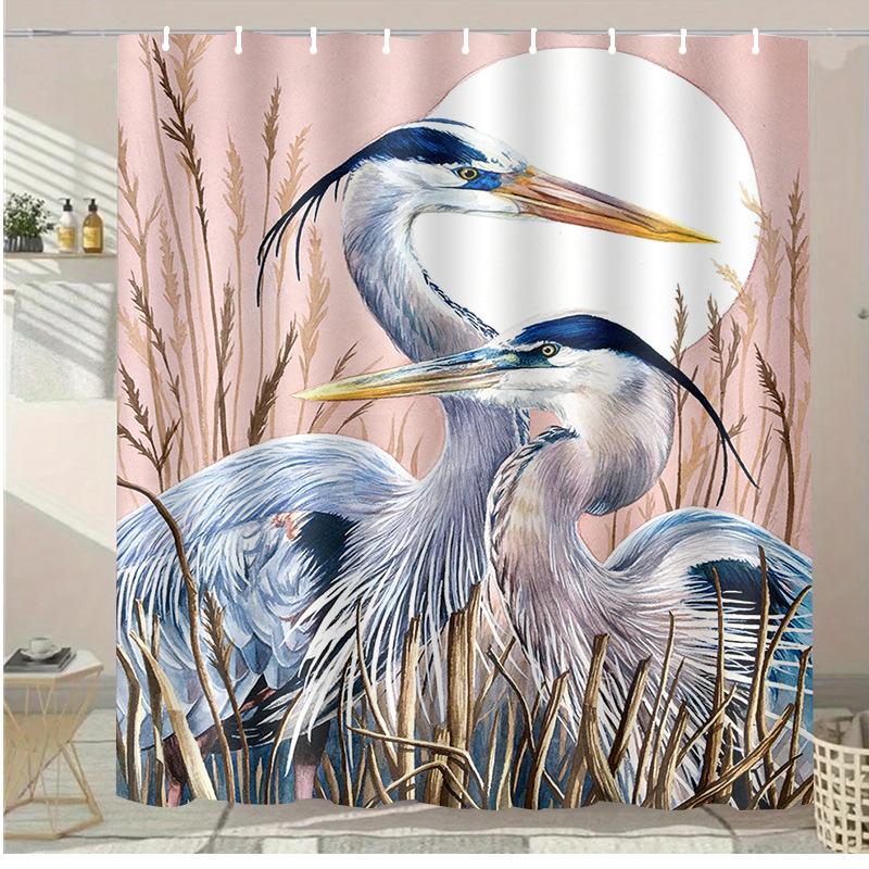 

Painted Blue Heron Washable Dirt-Resistant Shower Curtain Shower Head Waterproof Polyester Bath Curtain For Home Decor W60H190(CM)-1 Pcs