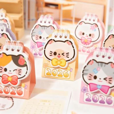 Mini 2026 Desk Calendar Cartoon Cat Schedule Planner Cute Coil Calendar  Office Desk Accessories