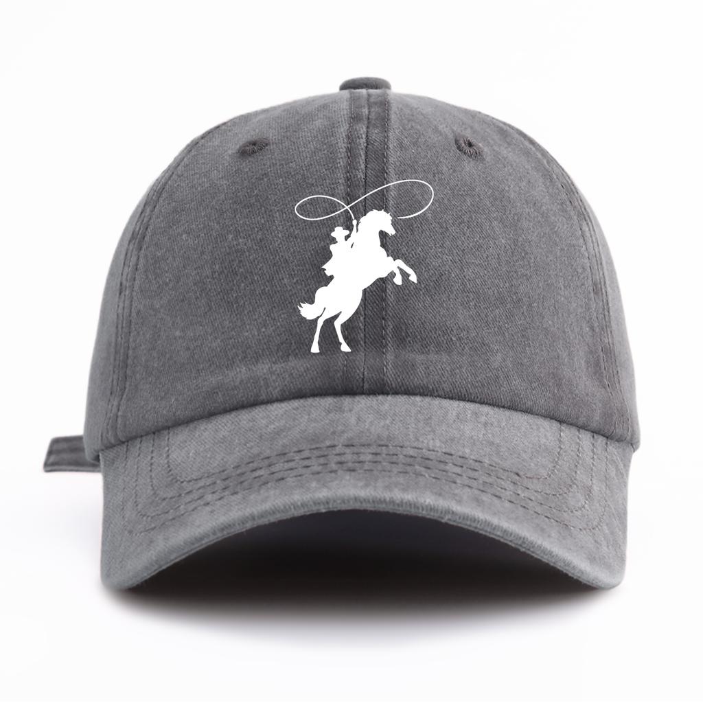 1pc Cowboy Print Washed Baseball Cap for Adults,  Minimalist Retro Style Casual Soft Adjustable Dad Hat, Perfect As Gift