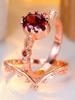 Crystal Female Red Zircon Oval Stone Ring Set Fashion Vintage Rose Gold Color Bridal Wedding Engagement Jewelry For Women