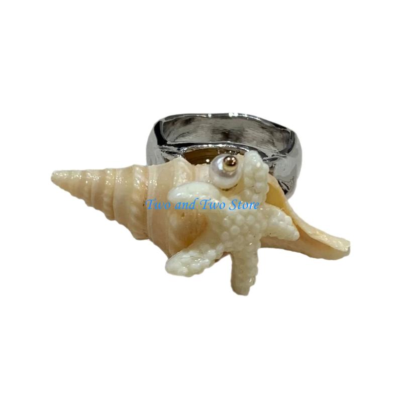 HX6F Bohemian Accessories Ocean Theme Adjustable Ring With And Shell Designs