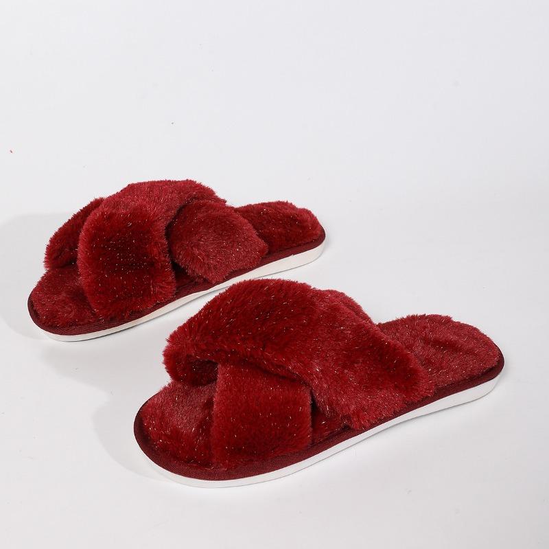 Fall 2025 New Cross-strap Flat Cotton Slippers Women's Plus Size Casual Home Indoor Wool Slippers