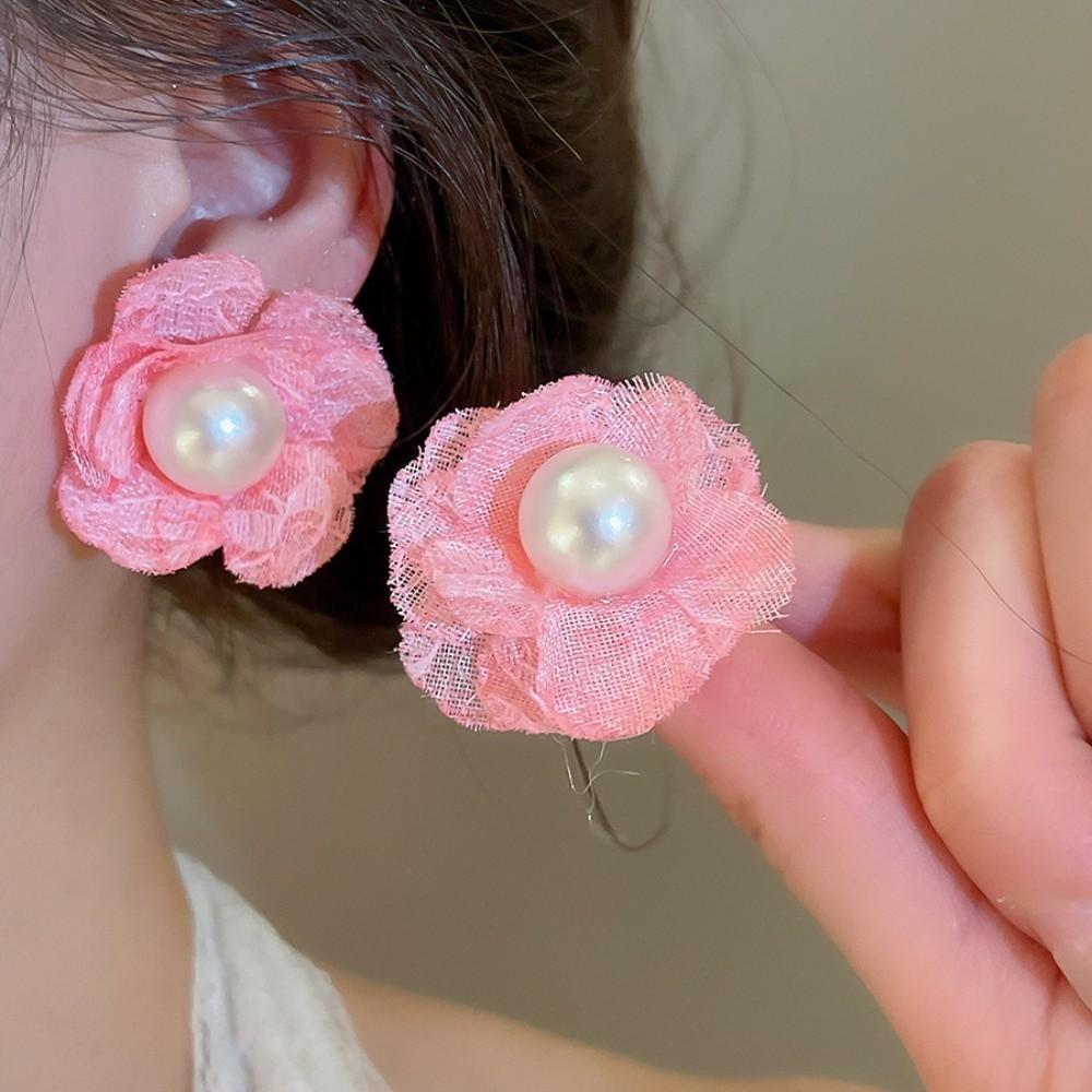5 Pairs Floral Acrylic Flower Stud Earrings Pearl Korean Style Earrings  Spring Summer
