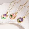 Stainless Steel Women Flower Pendant Necklace 18K Plated Gold Pearl Handmade Oil Painting Series Colored Drawing Enamel Jewelry