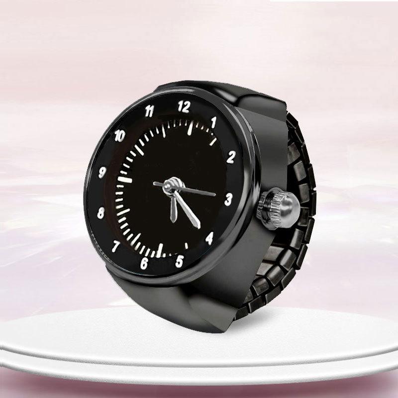 White Black Color Creative Vintage Punk Quartz Watches Finger Rings Women Men Mini Elastic Strap Clock Ring Creative Jewelry
