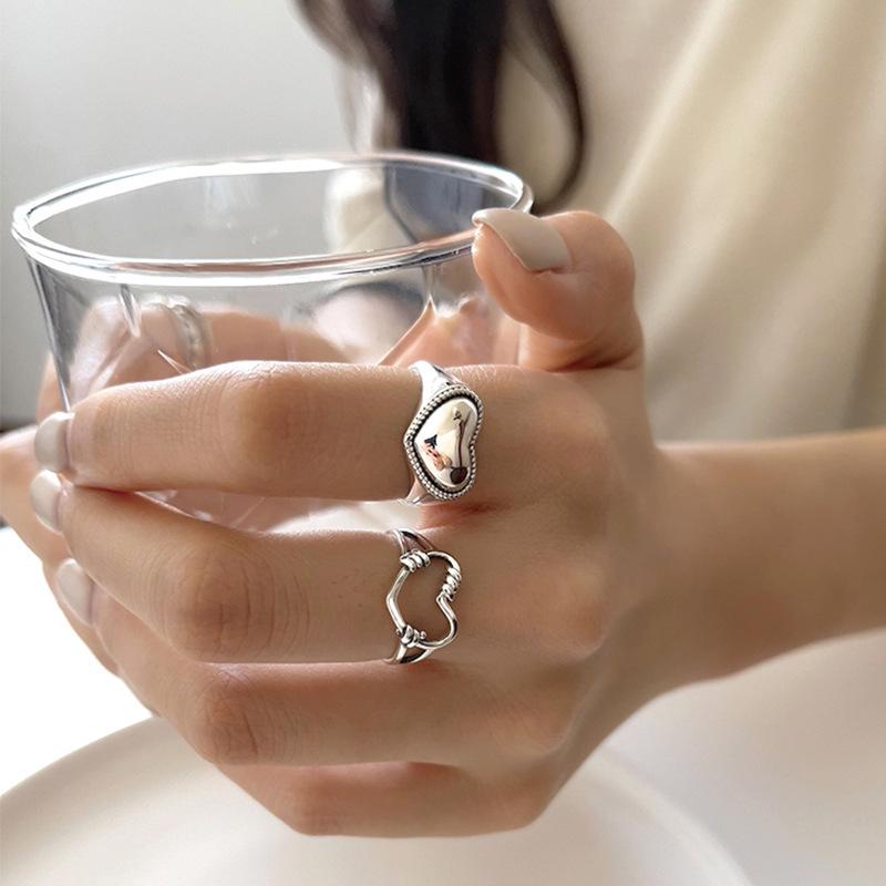 Korean Style Retro Love Heart Adjustable Open Ring for Women - Sweet Peach Heart Design