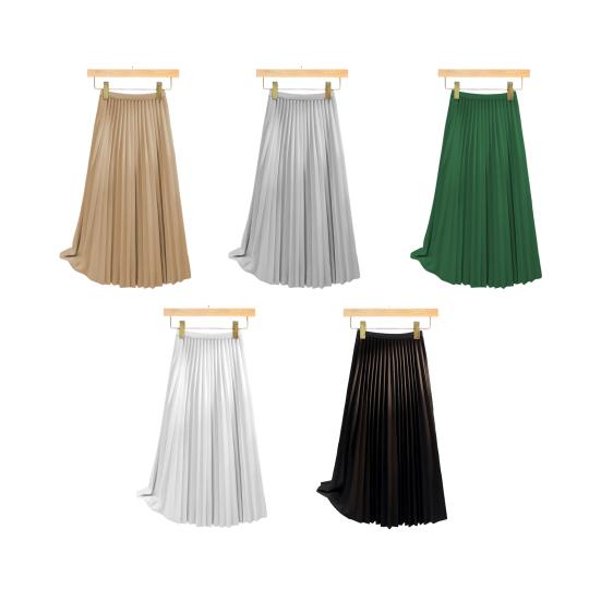 Dámská skládaná sukně Elastická dlouhá sukně A-Line s vysokým pasem, jednobarevná