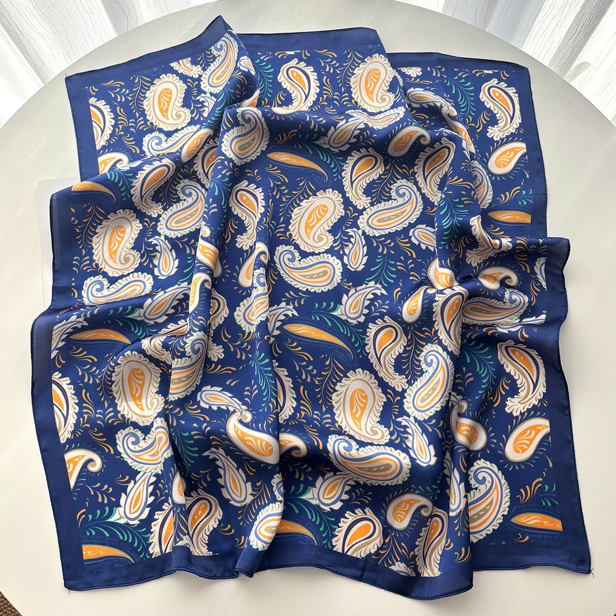 

Luxury Square Scarf For Women Elegant Ladies Hijab Paisley Neckerchief Bandanas Summer Soft Stain Faux Silk Scarves Shawl