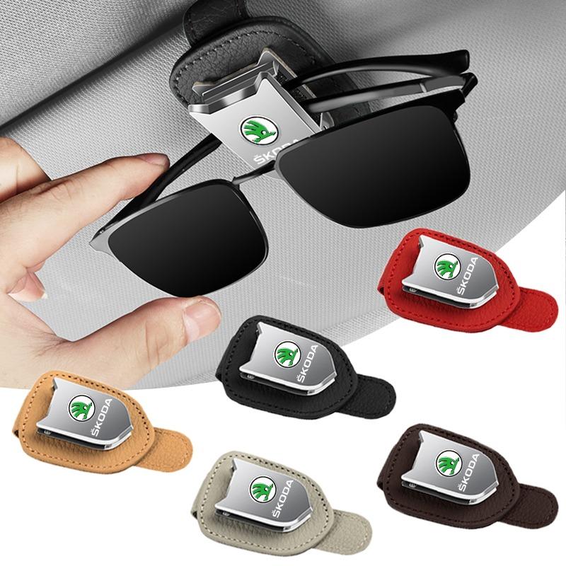 Auto Sun Visor Glasses Box Sunglasses Clip Card Ticket Holder Stand For Skoda Octavia Superb Rapid Kodiaq Karoq Fabia Kamiq Roomster Citigo