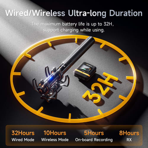 Comica VM40 Wireless Gun Microphone [32-bit, 32GB Internal Recording, Super Cardioid] 2.4GHz Wireless + Wired Dual Mode, 200m Transmission Range, USB-