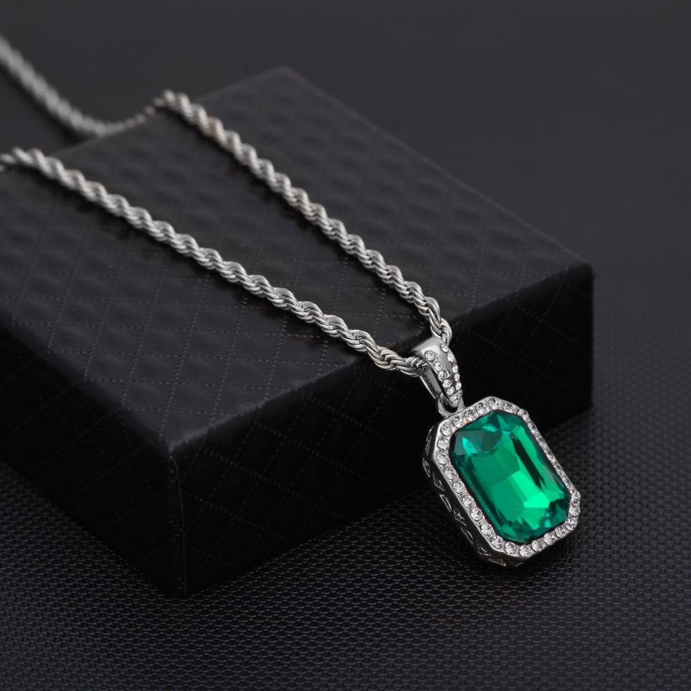 Men's Hip-Hop Diamond Gemstone Pendant Necklace - Trendy, Versatile Alloy Jewelry
