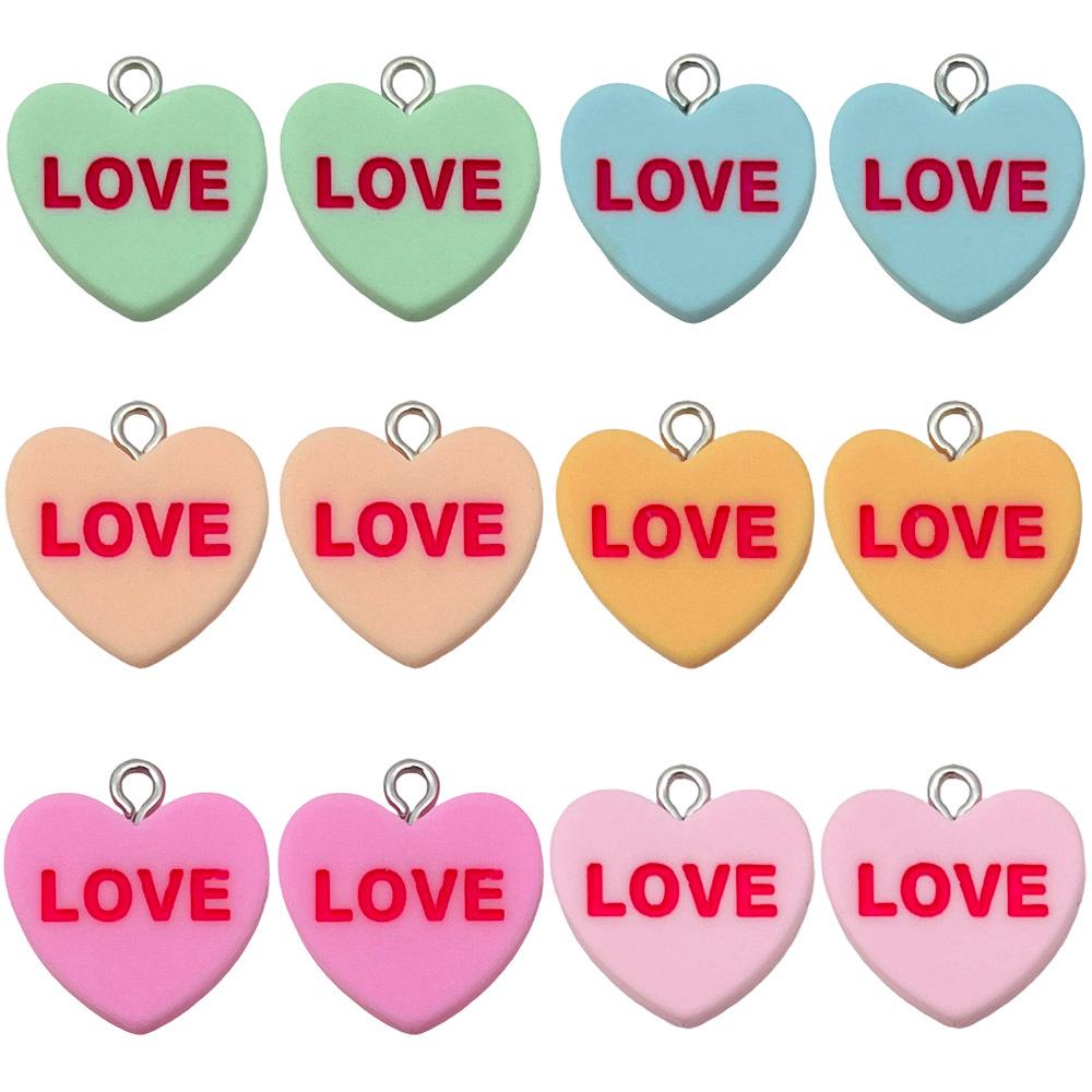 12-Color Resin Heart LOVE Letter Pendants for DIY Jewelry